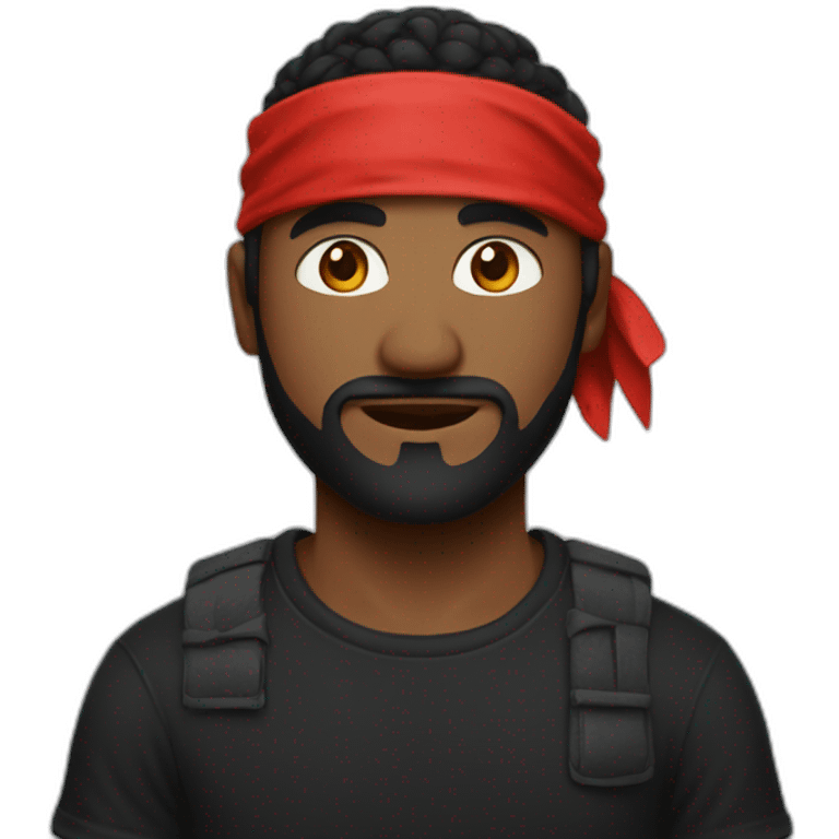 A man in a black T-shirt and a red bandana emoji