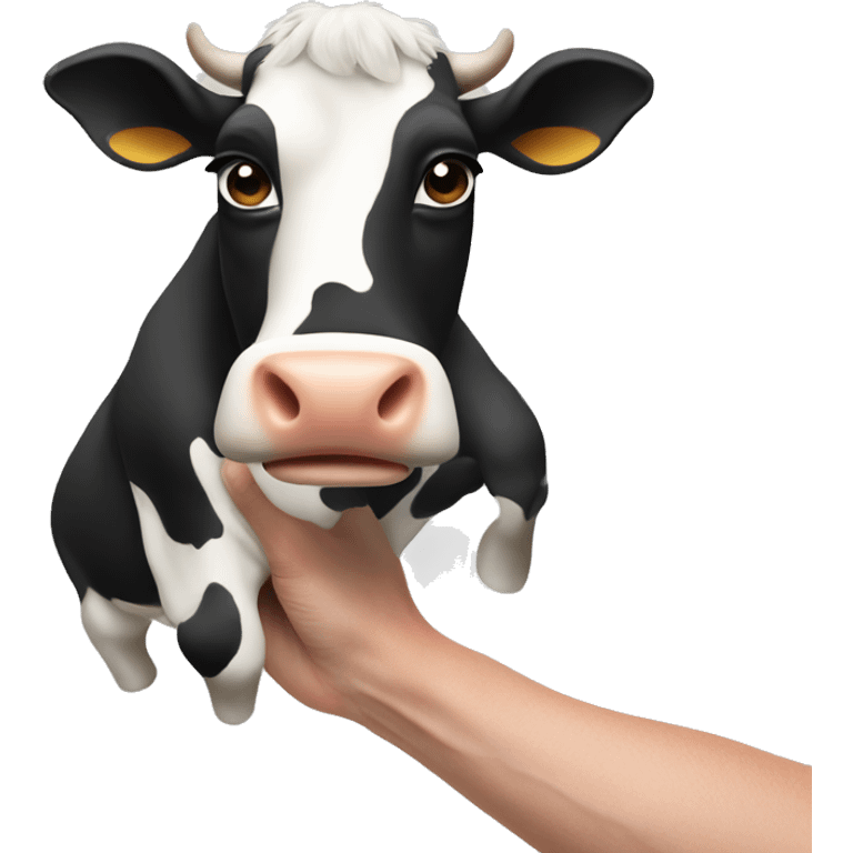 A cow on someone arms emoji