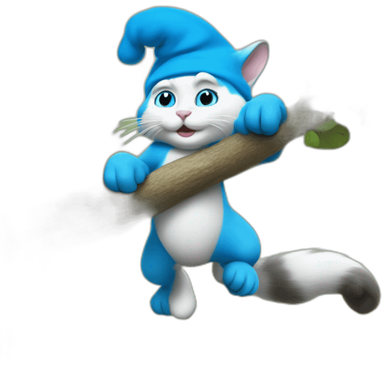 smurf cat qui tien une branche avec un escargo acrocher emoji