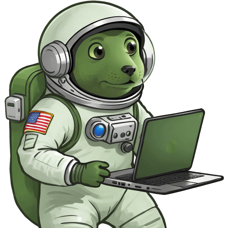 astronaut scientist with a rocket and a computer, on moon emoji