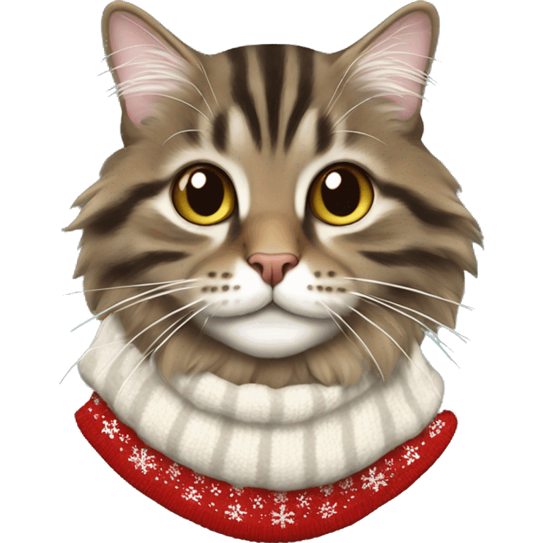 longhair brown tabby in a christmas sweater emoji