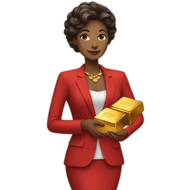 Posh-woman-with-red-suit-offering-goldbar emoji