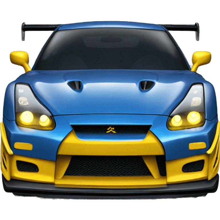 blue gtr car with yellow light emoji