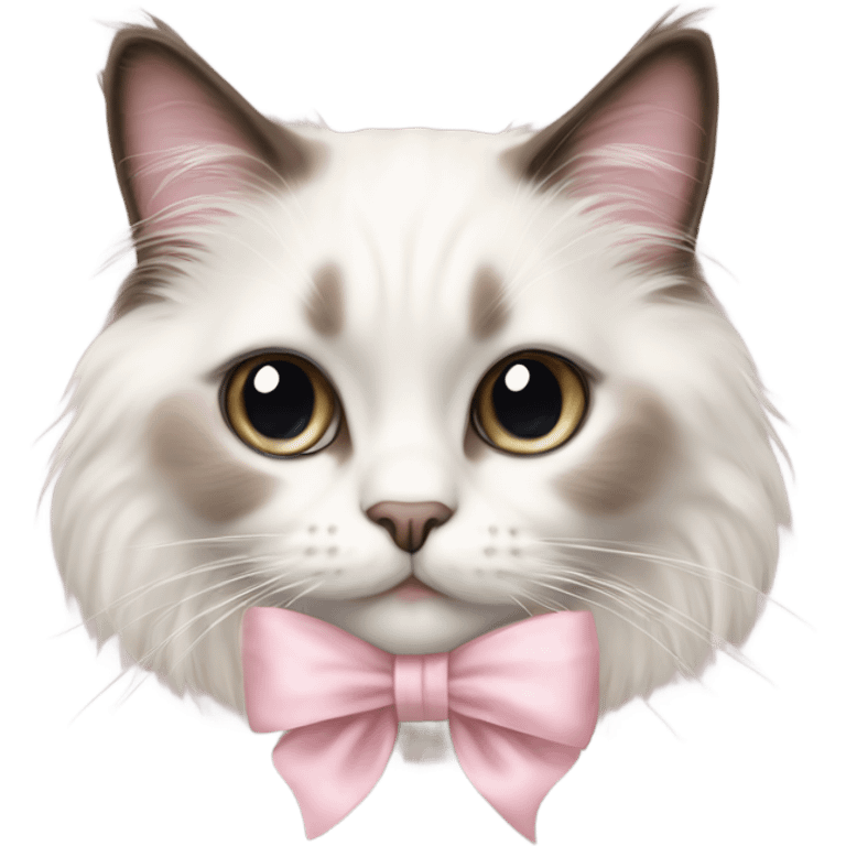 Cute Realistic ragdoll cat with pale pink bow emoji