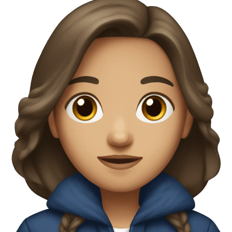 winter, christmas, hispanic, long brown hair, girl, brown eyes, child, full body, blue coat emoji