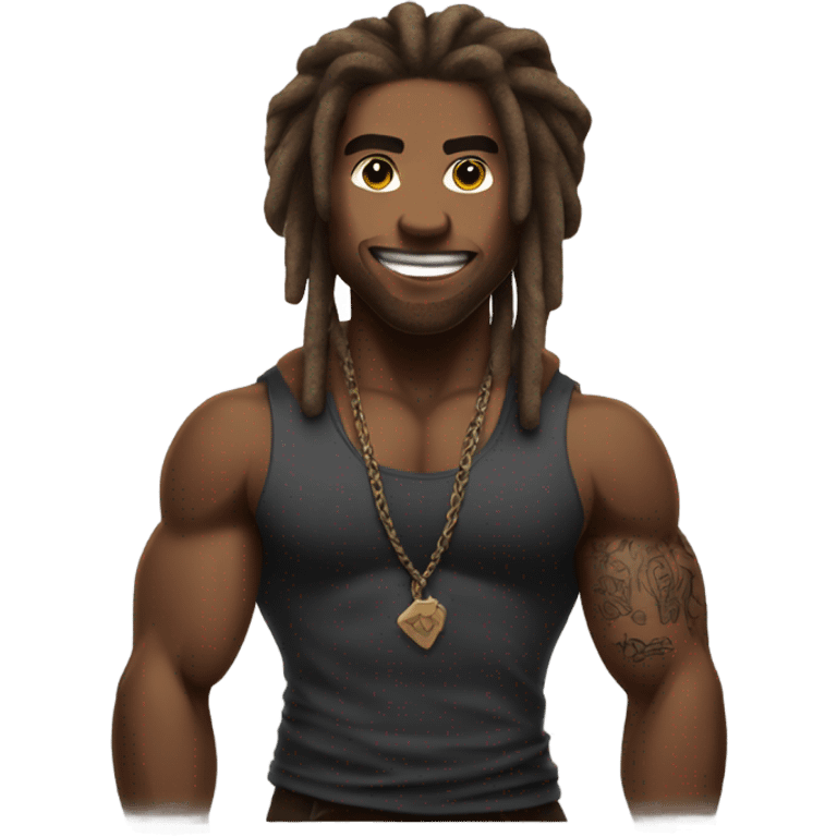 Flexing brown with tattoos and dreadlocks  emoji