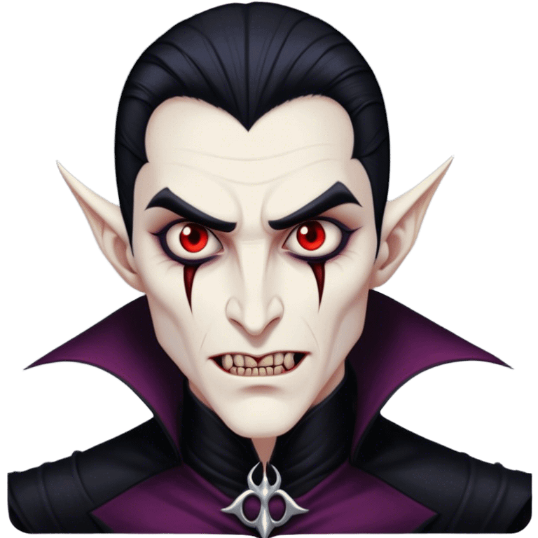 A vampire lord with hollow cheekbones, long black nails, and a cold, menacing smirk emoji