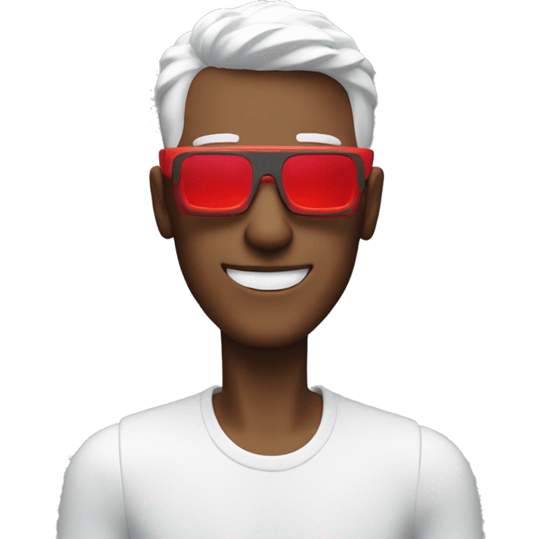 a guy with 3d print red futuristic glasses emoji