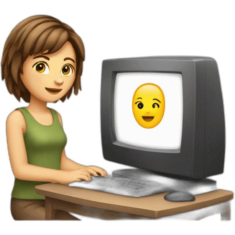 girl-brown-hair-with-computer emoji