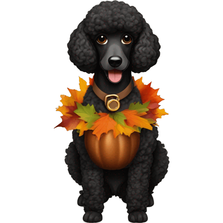 Black poodle dressed up for Thanksgiving turkey emoji