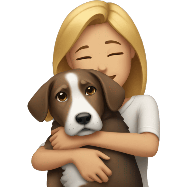 Women hugging dog emoji