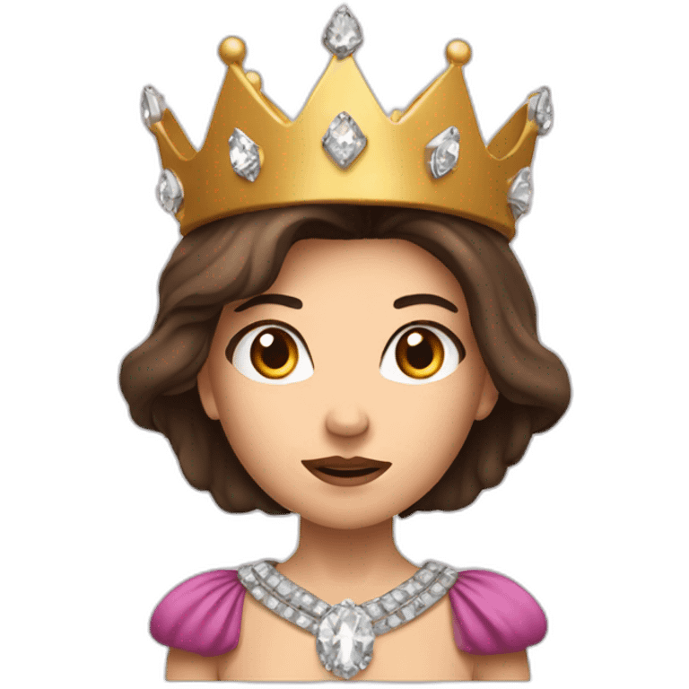 furious long straight-haired brunette princess with a big crown with diamonds furrowed eyebrows emoji