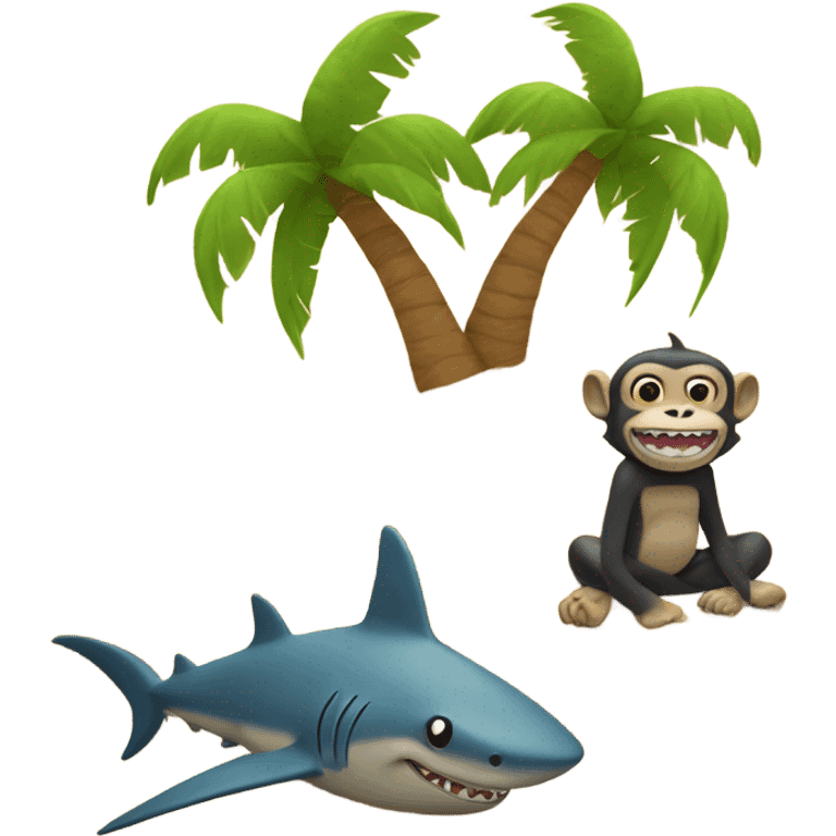 shark and monkey sit at sands emoji