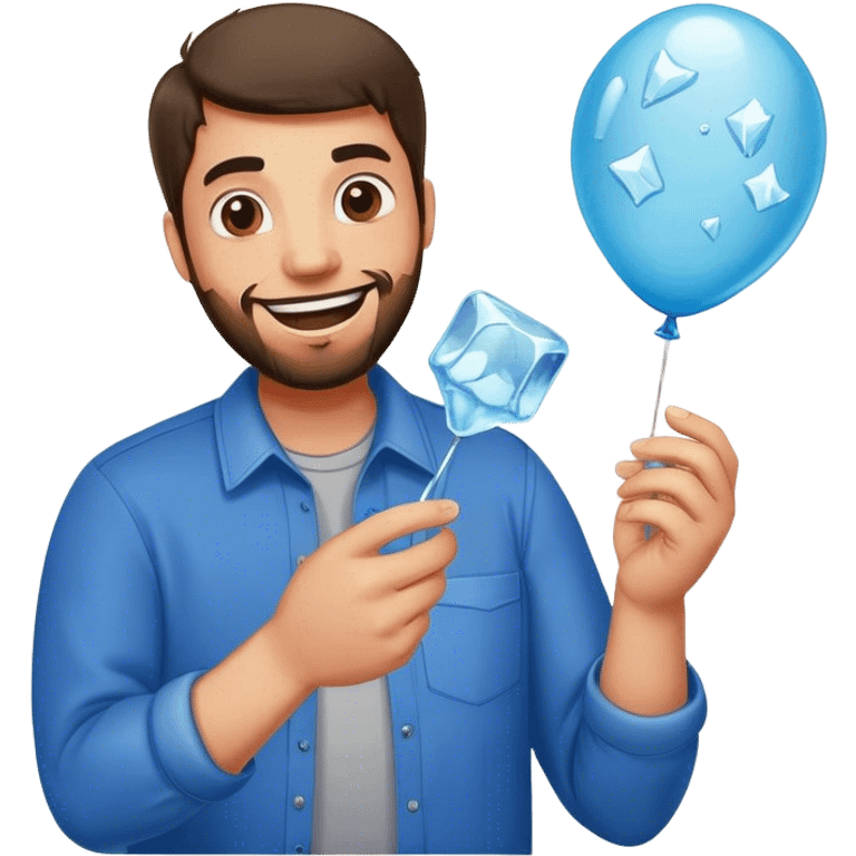 A very happy man with Ice cubes, broken glass and a balloon  emoji