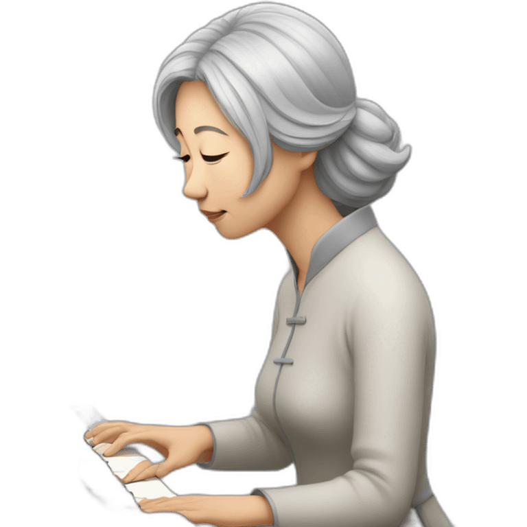 Chinese lady with gray hair praying piano emoji