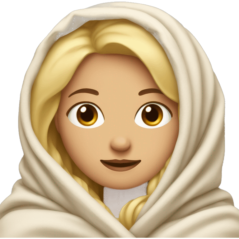 blonde girl relaxed wrapped in blankets emoji