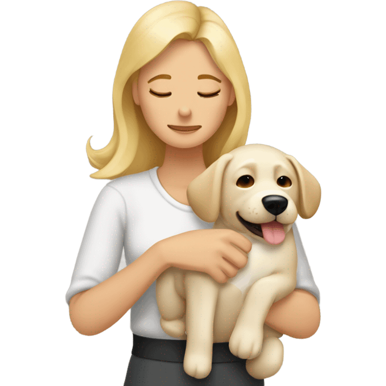 Mujer rubia durmiendo con perrito maltés emoji