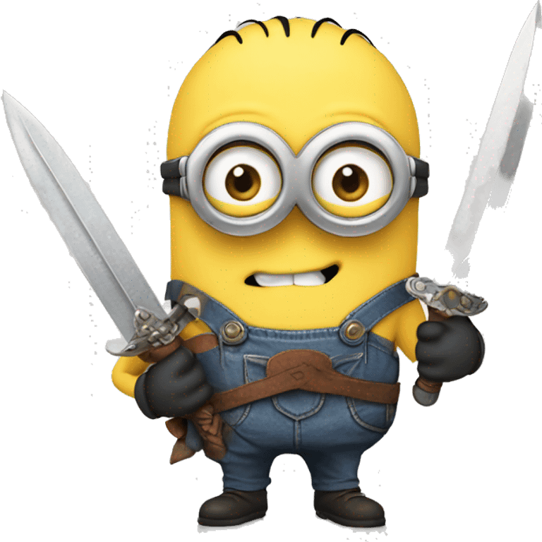 Minion wearing a shirt saying never goon and he’s holding a sword emoji