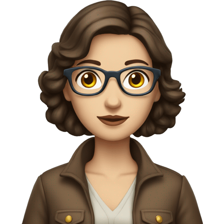 brunette librarian with blue eyes as an adventurer and camper emoji