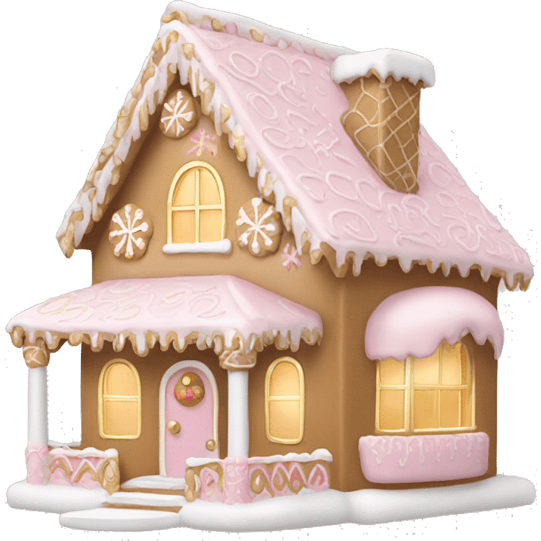 light pink and gold and white gingerbread house emoji