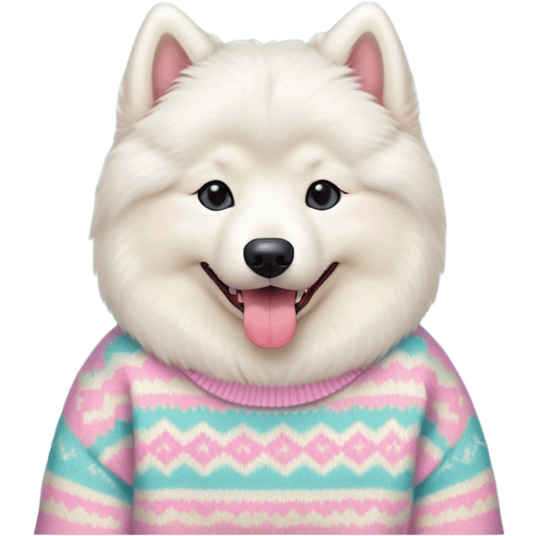 cute 
Samoyed tongue hanging out sitting 
 in a cute pastel sweater emoji