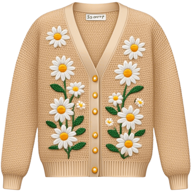 beige crocheted cardigan embroidered with small daisies emoji