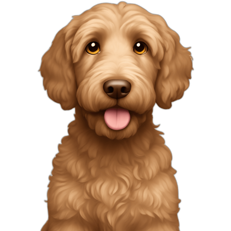 Young Labradoodle brown apricot straight coat with big ears brown eyes emoji