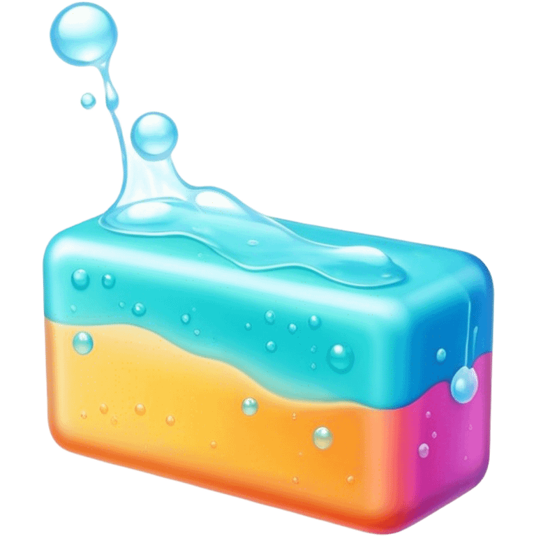 Soap making icon, soap bar with bubbles, melting ingredients like oils and lye, vibrant colors, minimalistic style, clean lines, transparent background. emoji