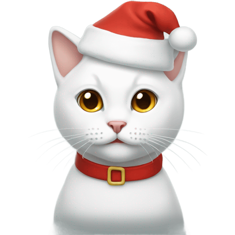 White cat wearing a Santa hat emoji