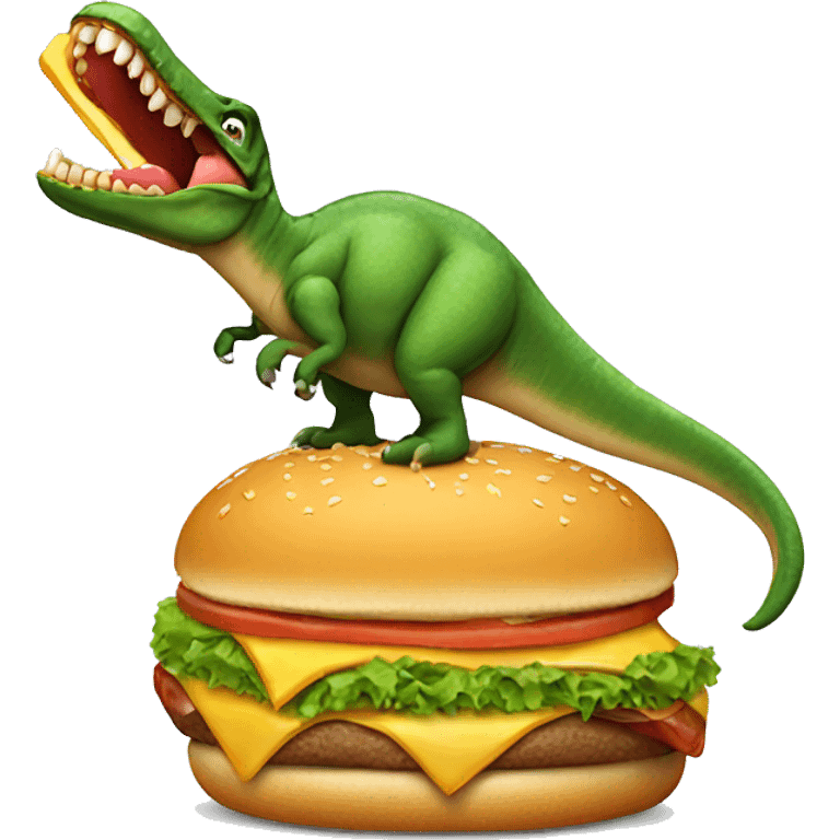 Dinosaur eating a burger emoji