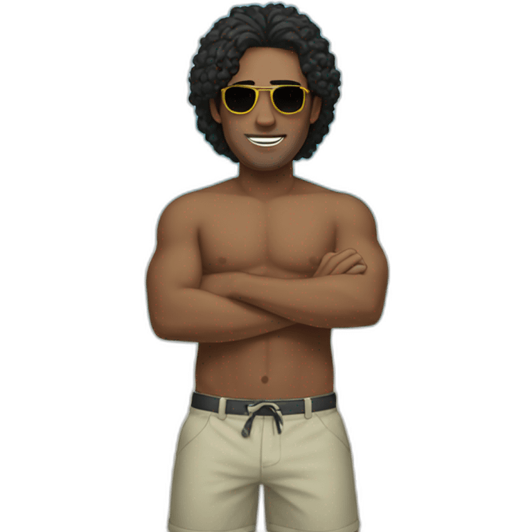 man with black hair on the beach emoji