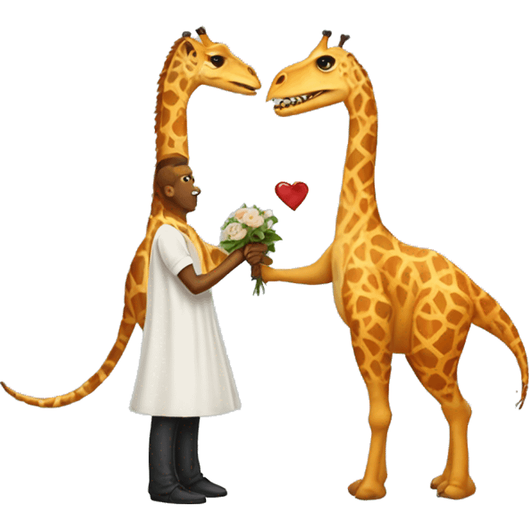 Giraffe marrying t-Rex emoji