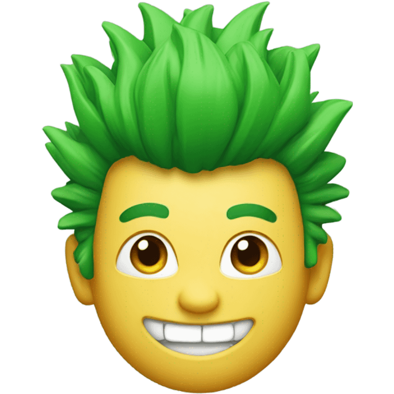 Green smiling 3d emoji with Mohawk and teeth emoji