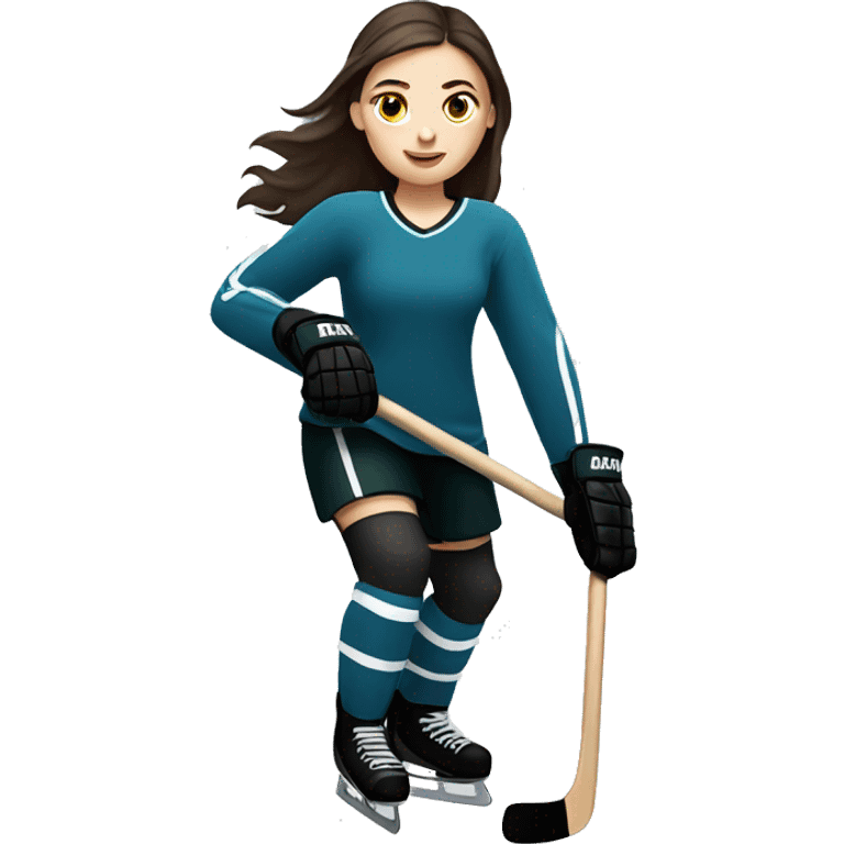 White girl with dark hair playing hockey  emoji