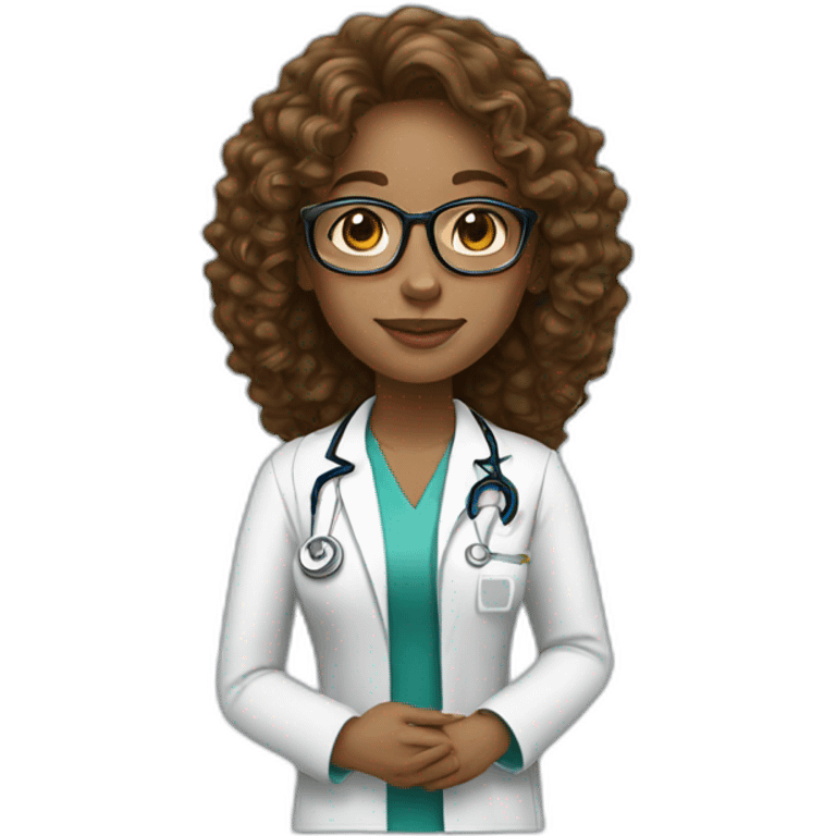 doctor woman brown light skin long curly hair emoji