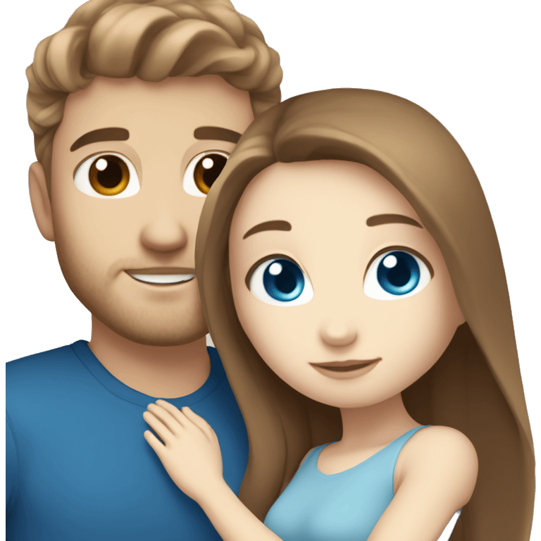 white skin girl with blue eyes and long light brown hair hugging white skin boyfriend with blue eyes and brown hair emoji