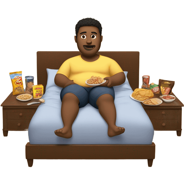 Fat guy in bed eating food emoji