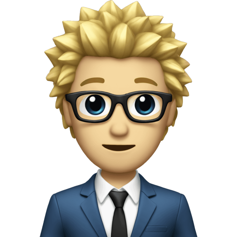 blue spikes on the suit, black glasses, blond hair, full photo, chopping, microphone emoji