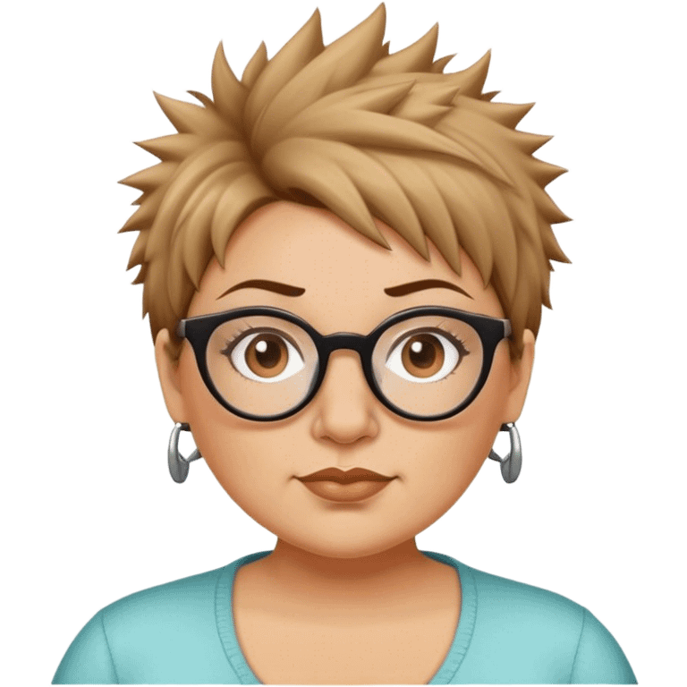  plus size white women round nose with short light brown shaggy spiked hair wearing glasses emoji