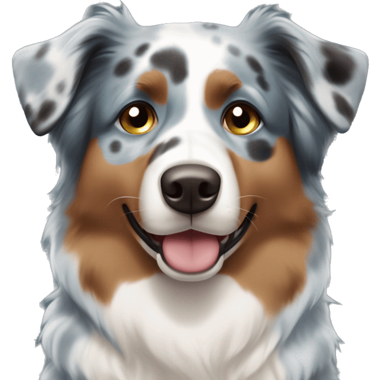 Blue meral Australian shepherd dog with two brown spots above eyes and 1 blue eye and 1 half brownish green half blue eye  emoji