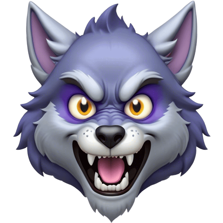 Cinematic Comical Werewolf Portrait Emoji, with a whimsically exaggerated lupine face in vivid moonlit grays and silvers, head cocked in a dramatically shocked expression with comically oversized, wide eyes and a playful snarl, simplified yet hilariously expressive, highly detailed with a soft cartoonish glowing outline capturing the mischievous humor of a werewolf mid-transformation! emoji