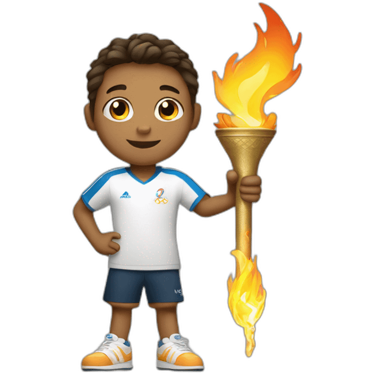 a sporty child who holds the torch of the Olympic flame in his hand. emoji