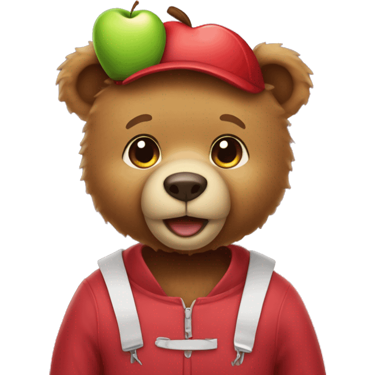 Teddy bear wearing an Apple costume emoji