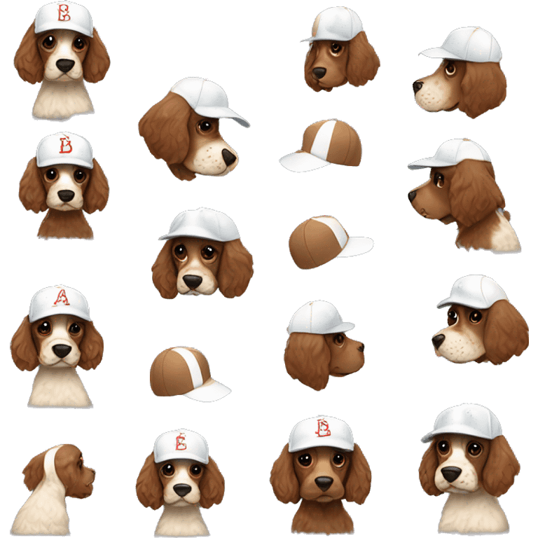 brown cocker spaniel wearing baseball cap emoji