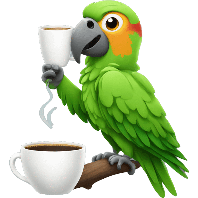 parrot with cup of coffee emoji