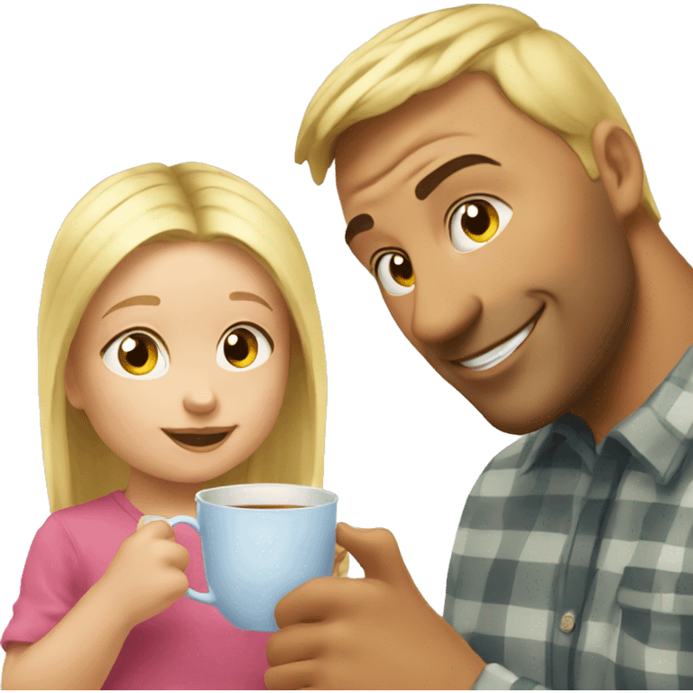 blonde dad drinks tea with his babydaughter emoji