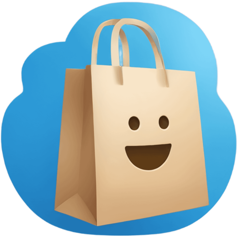 Create a minimalist logo merging a chat bubble and shopping bag in a blue color palette. Focus on clean, modern design, symbolizing communication and commerce. Keep it versatile and recognizable for digital and print use. emoji