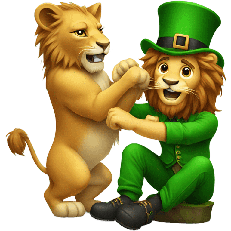 Lion scratching a leprechaun  emoji