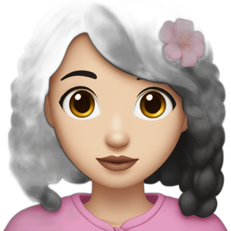 Beautiful woman,Black hair,long hair,White skin,oval face,big eyes,Blackeyes,Pink lips,Chinese emoji