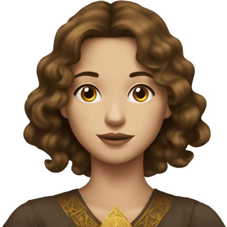 Brown hair beautiful girl with brown tarot gold cards emoji